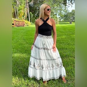 ZARA NWT VOLUMINOUS EMBROIDERED 100% COTTON LONG SKIRT SIZE XS